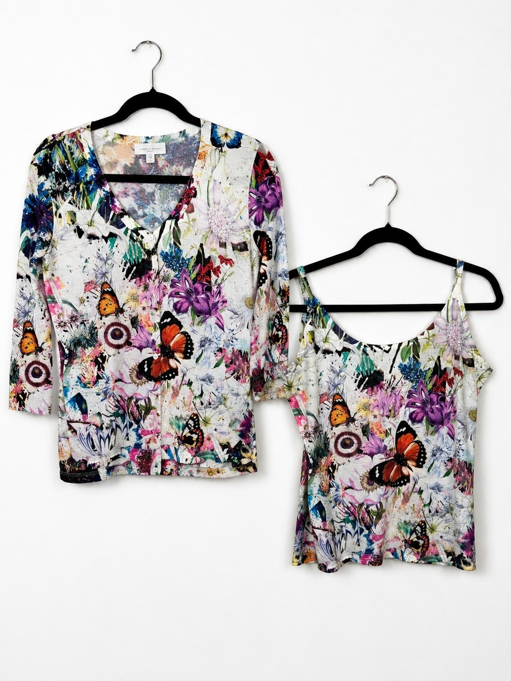 Y2K Alberto Makali Butterfly Floral Embellished Cardigan Cami Set XL Fairycore